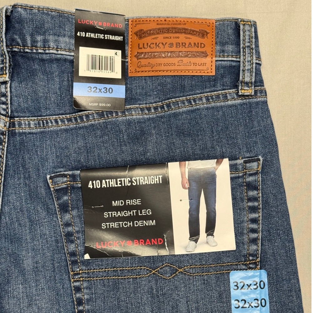 Lucky Brand 410 Athletic Straight Jeans Mens 32x30 Medium Wash Stretch Denim New - Picture 3 of 6